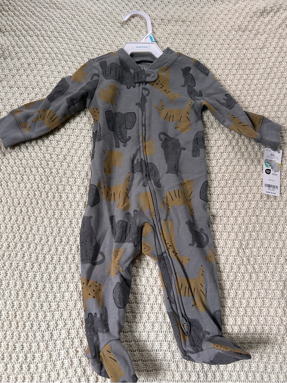 Carters Gray & Mustard Animal Print Footed One-Piece -